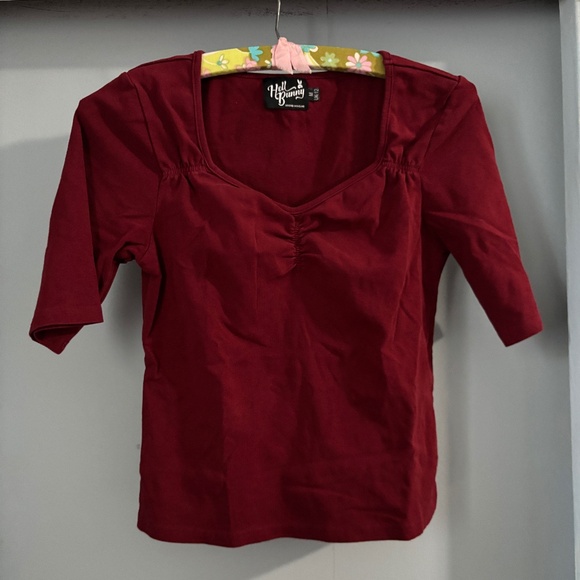 Hell Bunny Philippa Top Maroon Burgundy Pinup - Picture 2 of 5